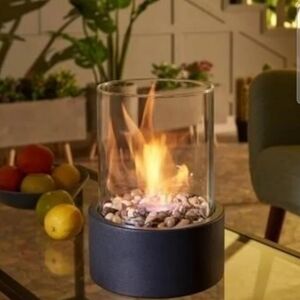 Glass Tabletop Fire Pit with Black Base
